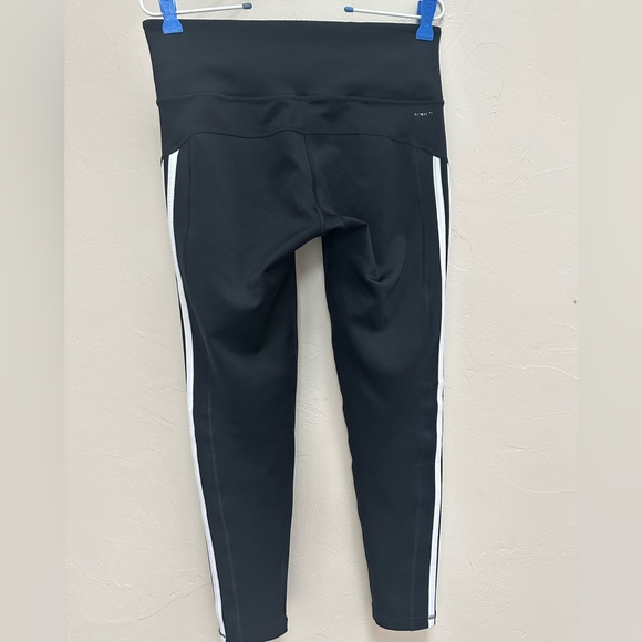 Adidas Climalite Black Stripe Logo Mid Rise Workout Athletic Yoga Leggings - Picture 3 of 5